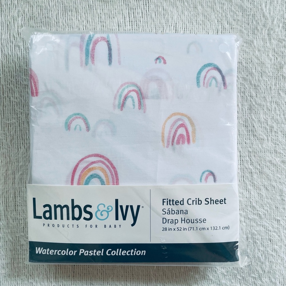 NEW Lambs & Ivy Pastel Rainbow 100% Cotton Baby Fitted Crib Sheet